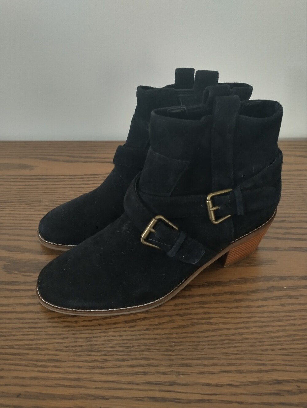 Cole Haan Black Suede Ankle Booties with Buckle Straps Size 5